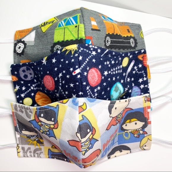 3 PCS Boys Face Mask Triple Layer Handmade - Picture 1 of 3